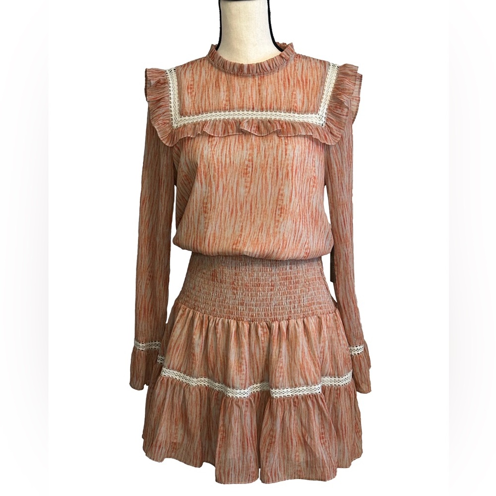 Tart High Neck Long Sleeve Orange and Cream Mini Dress